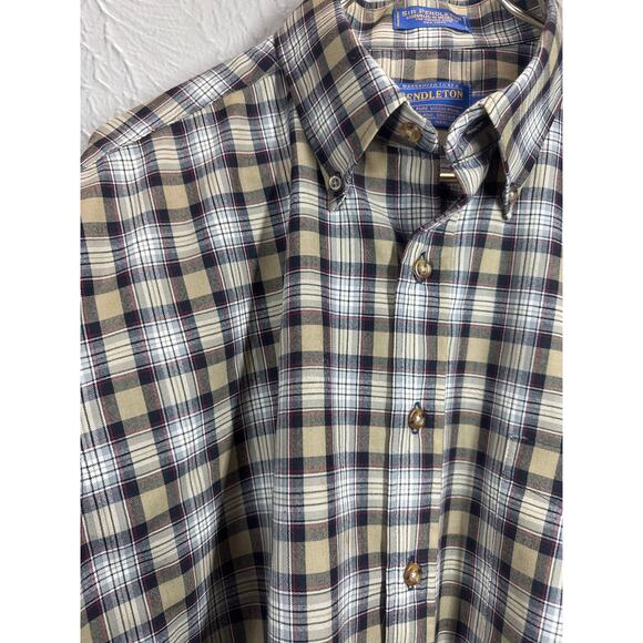 Pendleton Virgin Wool Stewart Camel Tartan Long Sleeve Button Shirt Large Long - Picture 3 of 6